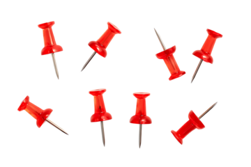 Push pins in different angles isolated on transparent background.