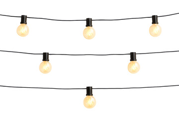 Decorative string lights with soft yellow glow, blending minimal design with festive ambiance. Decorative wire balls and string lights and New Year cotton ball light garland. Png transpar