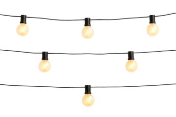 Decorative string lights with soft yellow glow, blending minimal design with festive ambiance. Decorative wire balls and string lights or Christmas and New Year cotton ball light garland. Png transpar