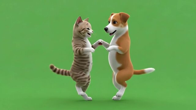  Happy Cat and Dog Dancing Loop Cartoon Animation