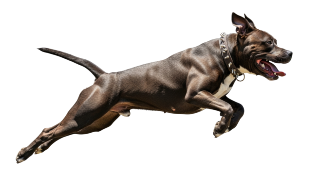 Brindle pitbull dog jumping action shot transparent background cutout png