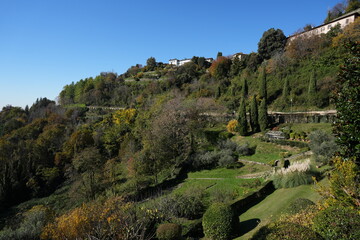 Autumn foliage on the Bergamo hills in the valley of the Astino monastery