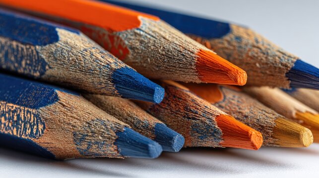 Close up of colorful pencils arranged diagonally on a white background - Powered by Adobe