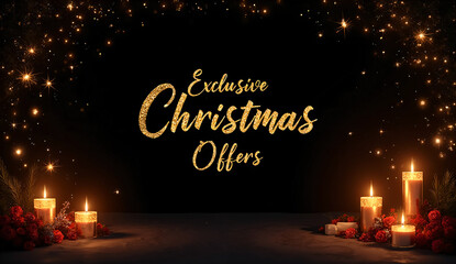 Luxury Black and Gold Christmas Banner with Candles and Sparkling Festive Lights
