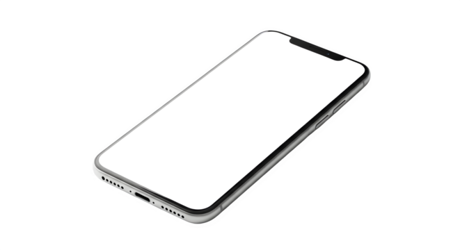 Modern smartphone with blank screen isolated on transparent background