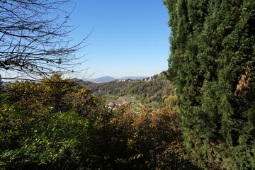 Autumn foliage on the Bergamo hills in the valley of the Astino monastery