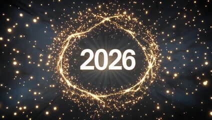 mesmerizing 4k golden light vortex animation forming shiny metallic numbers 2026 dark background creating luxurious festive feeling perfect new year celebration greetings elegant digital cards - Powered by Adobe