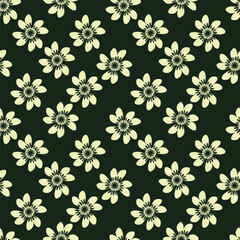 Seamless floral pattern, liberty ditsy print with cute large botany in retro folk style. Beautiful botanical design of hand drawn wild plants: flowers, leaves on black background. Vector illustration