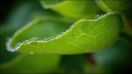 Close up of fresh green leaf with water droplets nature background