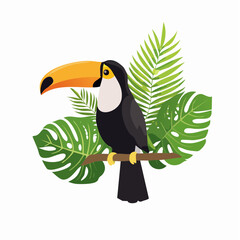 Naklejka premium Exotic toucan illustration with tropical foliage a vibrant representation of rainforest wildlife