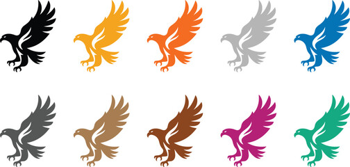 Colored eagle silhouettes in various hues, Multicolor flying eagle icons collection