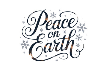 Peace on Earth handwritten lettering with snowflakes and sparkles