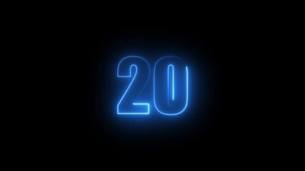Abstract glowing neon text 15 number countdown icon. Glowing sign on black background Neon number 15 with alpha channel, simple blue neon color. Seamless loop style animation - Powered by Adobe