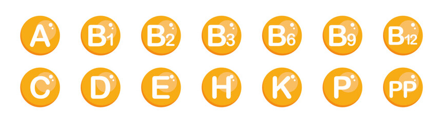 Multivitamin Supplement Complex Capsules Icons Set. Healthy Nutrition and Beauty Serum Drops. Vector Illustration on Transparent Background.