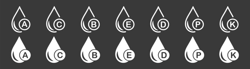Multivitamin Supplement Complex Icons Set with Capsules and Droplet Elements, Health and Beauty Nutrition Vector