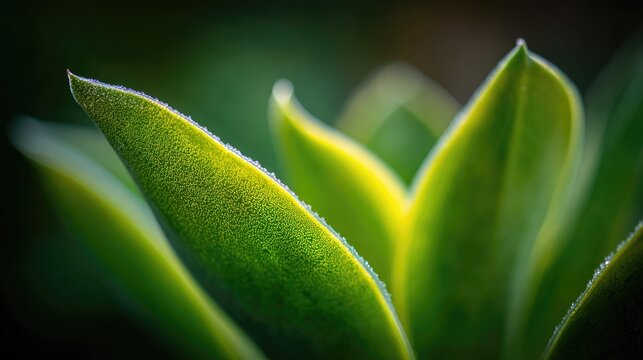 Close up of vibrant green plant leaves with textured surface