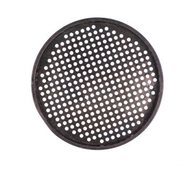 Metal pizza grid isolated on white background	