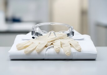 Lab coat, gloves, and goggles for safety in a laboratory environment, essential for scientific research and experiments