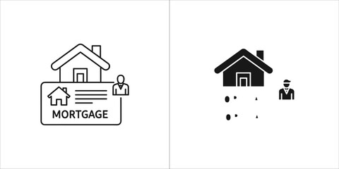 Mortgage icon, house with person, vector illustration