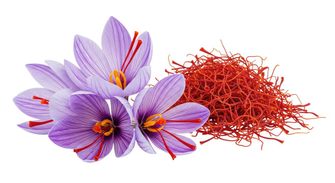 Saffron flowers and threads transparent background cutout png