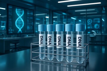 Test tubes with dna samples in a modern laboratory for genetic research and biotechnology advancements