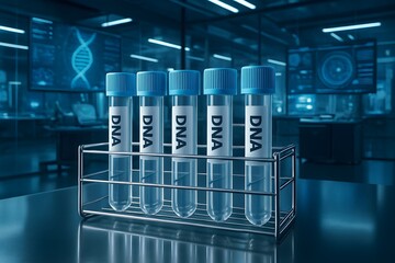 Dna test tubes in a hightech lab for genetic research, showcasing biotechnologys role in medical advancements