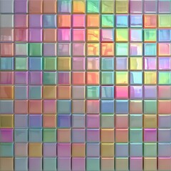 Colorful mosaic tile wall with a rainbow pattern. The tiles are of different colors and sizes, creating a vibrant
