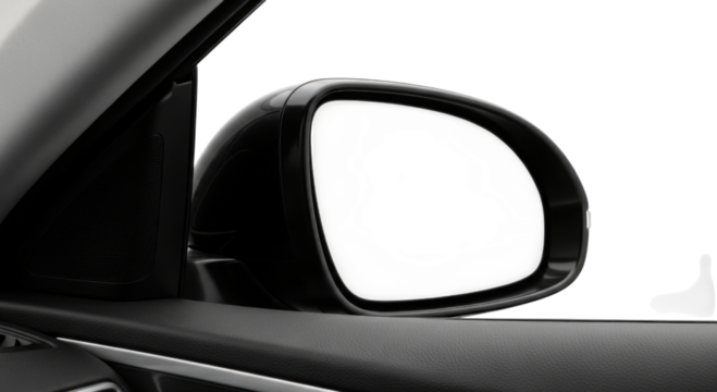 Close up of a car side mirror with a dark background transparent background cutout png
