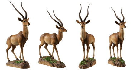 Naklejka premium Four antelope statues on pedestals transparent background cutout png