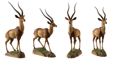 Four antelope statues on pedestals transparent background cutout png