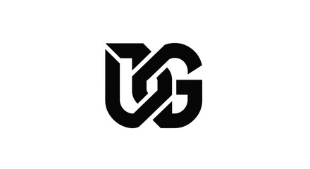 A black and white abstract logo with intertwined letters U and G.