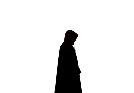 Silhouette of a person in a cloak isolated on transparent background
