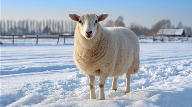 Sheep standing in snowy field