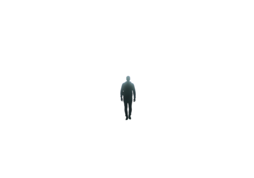 Silhouette of a man walking in the fog isolated on transparent background