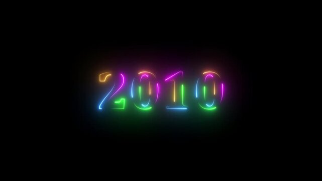 Glowing neon numeric text 2010 year countdown icon background 4k animation. cyan neon font alpha year. Neon year 2010 with alpha channel, Energy neon 2001 year.4k video