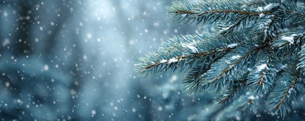 Snowy Winter Wonderland - A Serene Forest Scene with Evergreen Tree.