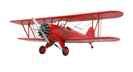 Red biplane in flight transparent background cutout png