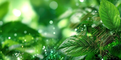 Green Technology - A Fusion of Nature and Circuitry in Lush Foliage.