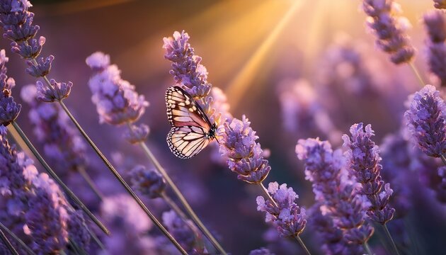 lavender flower that a butterfly lands on