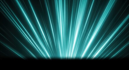 Abstract teal light streaks radiating upwards from a dark base