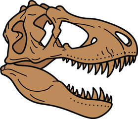 ector illustration of a dinosaur T-Rex skull, isolated on white background, realistic, detailed bones, prehistoric animal fossil.
