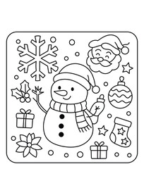 Snowman and Santa Christmas Coloring Page – Cute Holiday Illustration for Kids