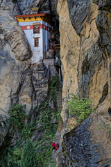 Taktsang Monastery (know as Tiger Nest), a sacred Himalayan Buddhist site in the cliffside of the upper Paro valley is the most famous monastery of Bhutan