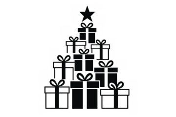 Christmas presents vector icon forming a festive tree shape with a star, transparent background