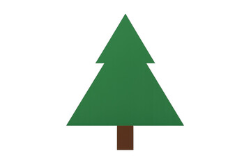 Obraz premium Christmas tree simple flat design illustration with green pine silhouette and brown trunk on a transparent background
