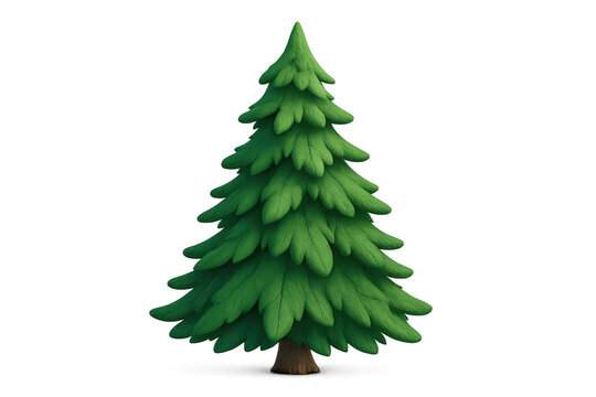 Stylized christmas tree 3d illustration with green fir needles and trunk, ideal for winter holiday designs on a transparent background