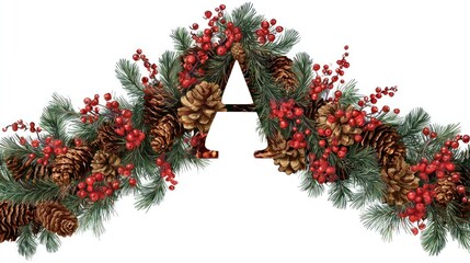 Festive Christmas Garland with Pine Cones and Berries.