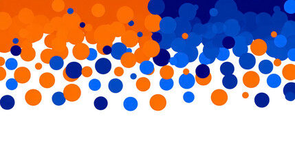 Orange and blue bokeh circles create festive abstract background, blending warm and cool tones with playful, celebratory mood, ideal for party or event design