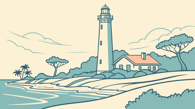 Minimalist vector of Jupiter lighthouse pastel seaside tone, elegant nautical travel art for home decor and illustration prints
