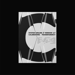 Abstract black-and-white poster featuring liquid glass distortion and smooth refraction effects. A futuristic composition blending typography, reflection, and optical illusion